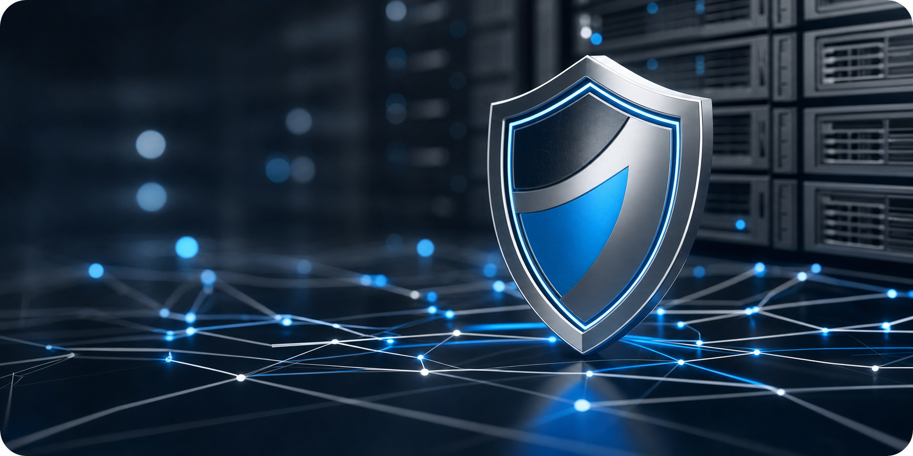 Abstraktes Schutzschild mit Netzwerkstruktur für IT-Sicherheit